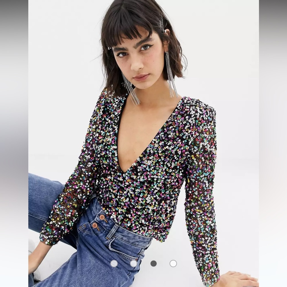 ISO!! ASOS Mango Long Sleeve Multi Sequin V Neck Top - Requesting size Medium